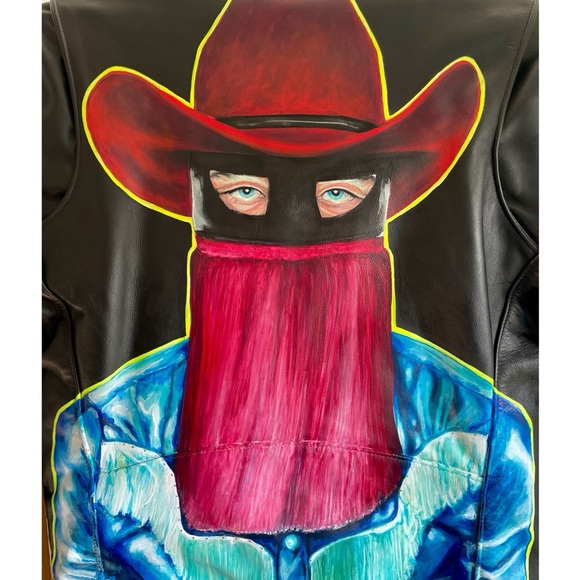 🌹🌵 Orville Peck 🌵🌹. Hand-Painter vintage front leather jacket - Picture 4 of 6